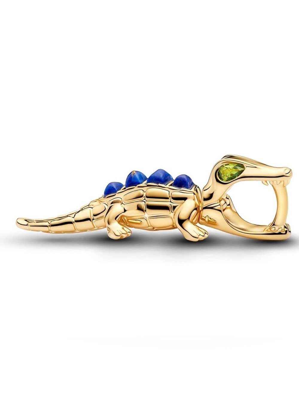 925 Alligator Dangle Charm Blue Stones Green CZ Eyes